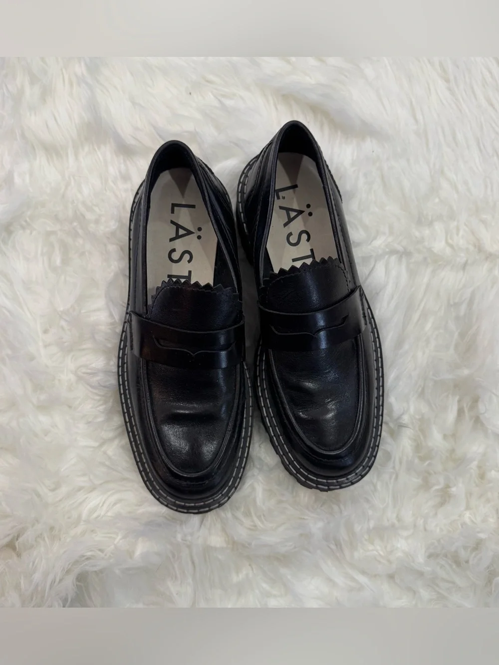 LÄST Black Leather Chunky Lug Sole Penny Loafers Women’s EU 39 Made in Portugal